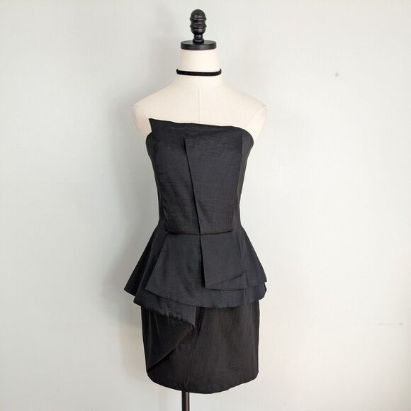 Cache Strapless Mini Dress Black 10 Cocktail Date Evening Y2K Peplum Retro Hoco - Picture 6 of 10